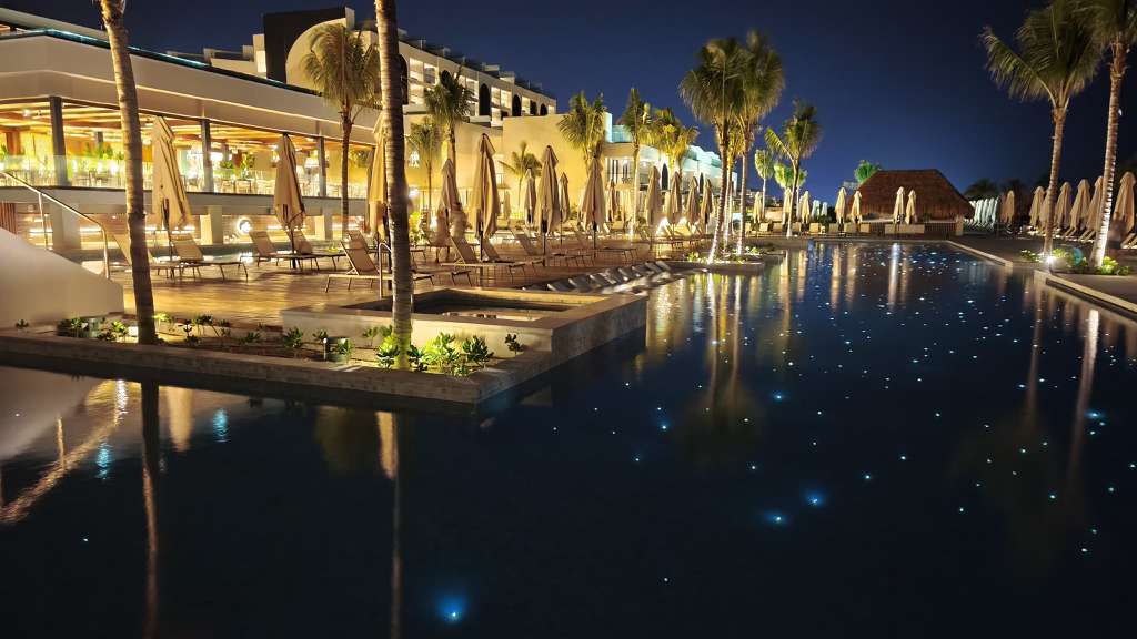 Lights at night at Excellence Coral Playa Mujeres adults only resort