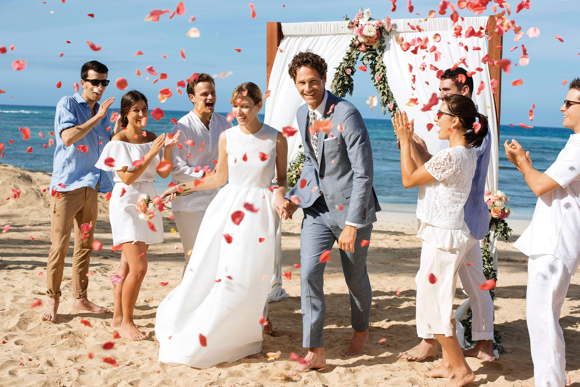 Wedding guests celebrating in an adults only resort
